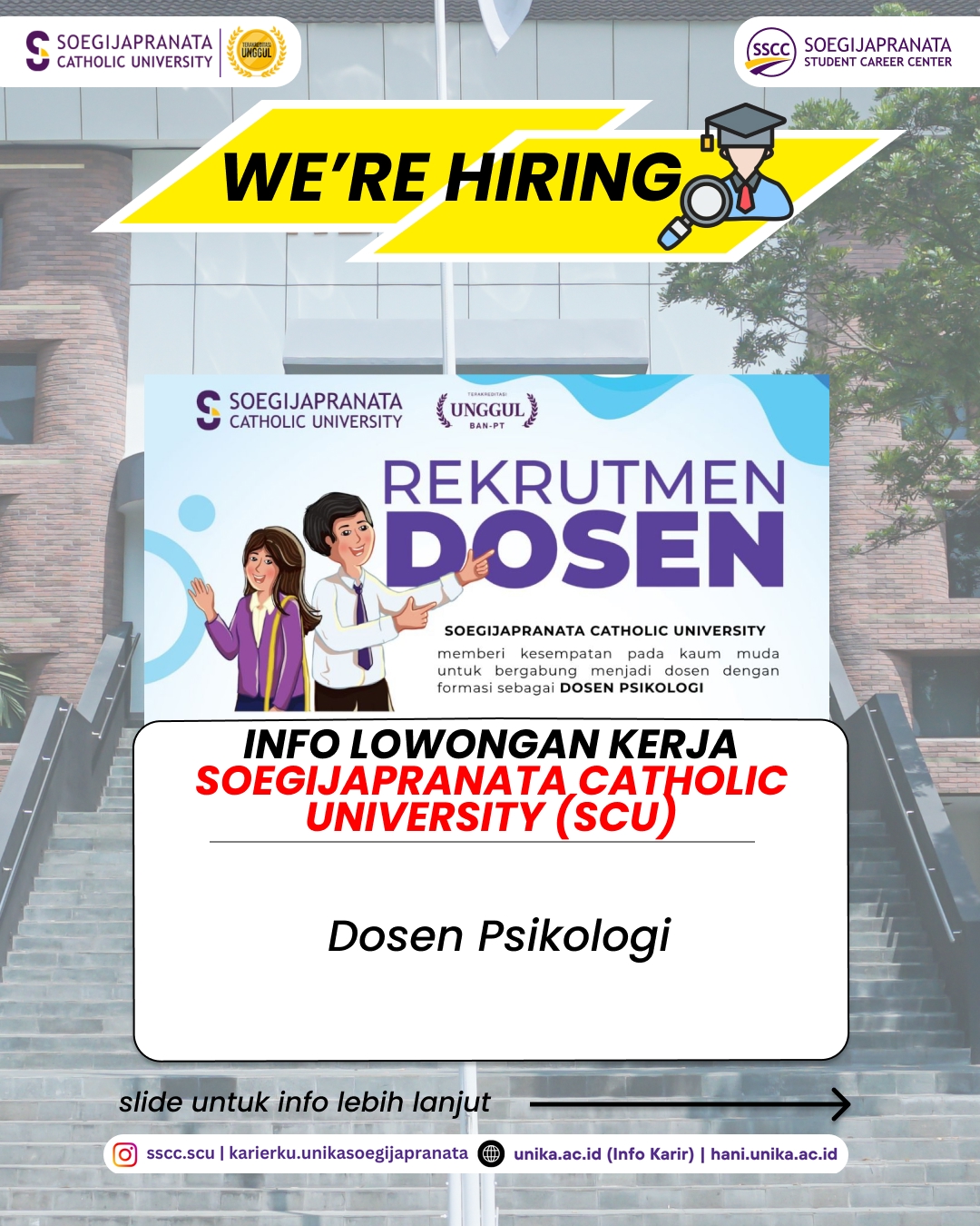 Loker Mei 2026 – Soegijapranata Catholic University (SCU) || Job Vacancy