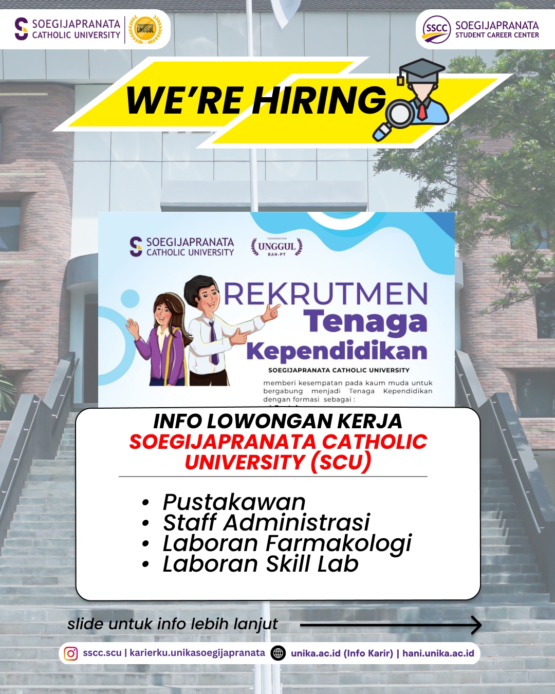 Loker Mei 2026 – Soegijapranata Catholic University (SCU) || Job Vacancy